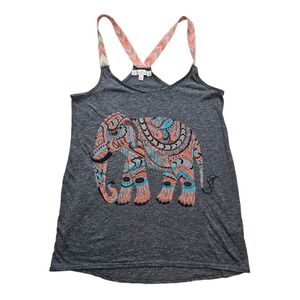 Moa Moa Boho Elephant Graphic Tank Tribal Festival Gray S